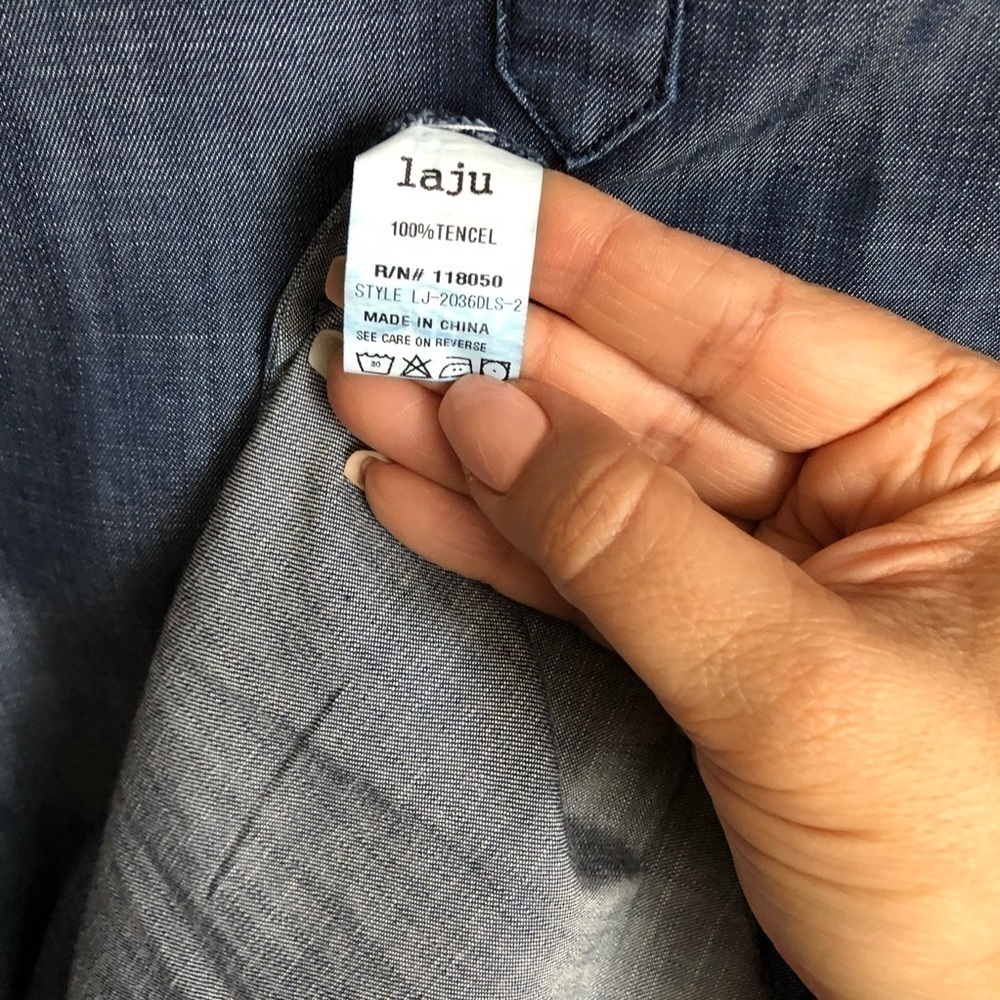 Laju Dark Wash‎ Tencel Chambray Tunic Shirt Dress Long Sleeve Pockets - Picture 8 of 9